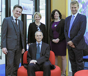 Export to Japan founding partners (from left): Steve Crane, chief executive, with non-executive board of directors: Lori Henderson, British Chamber of Commerce in Japan; Esther Williams, UK Department of International Trade, Japan; Jonty Brunner, British Airways; and (seated) British Ambassador to Japan Tim Hitchens CMG LVO.